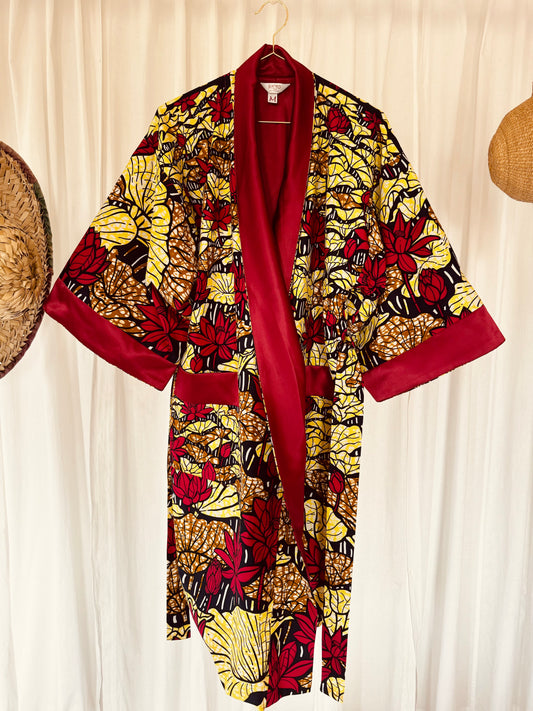 Reversible Afrikimo "Lake of Lotus II" - Wine Red Satin