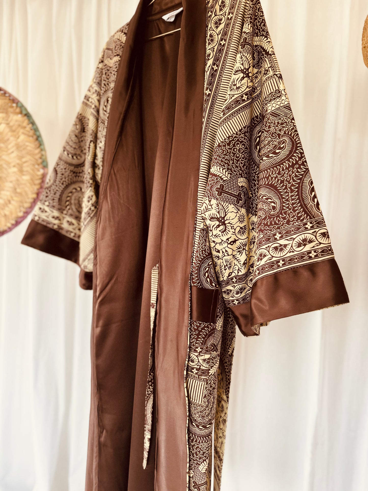 Kimono "Canne à Sucre", Imprimé Africain & Satin (réversible)