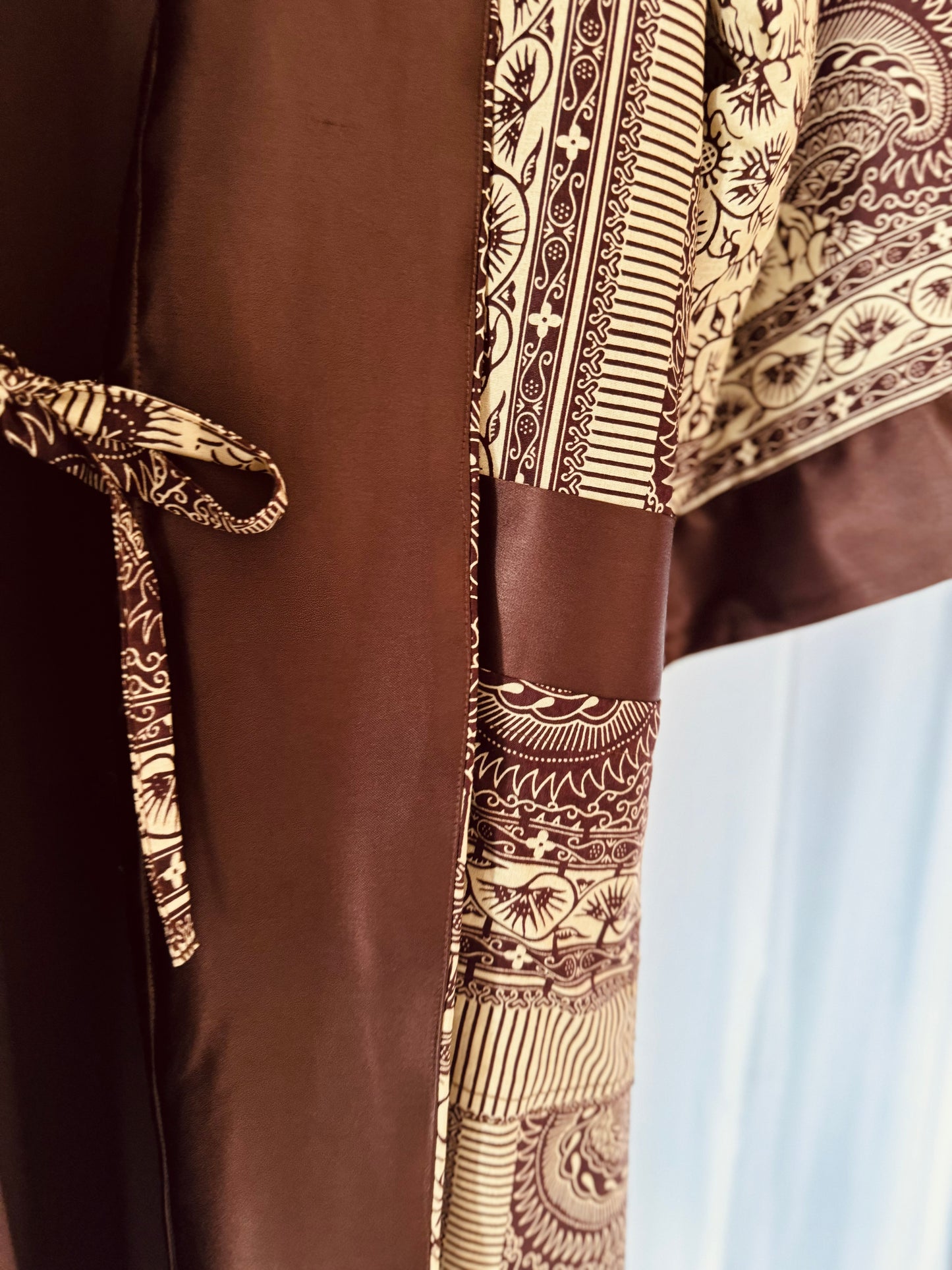 Kimono "Canne à Sucre", Imprimé Africain & Satin (réversible)