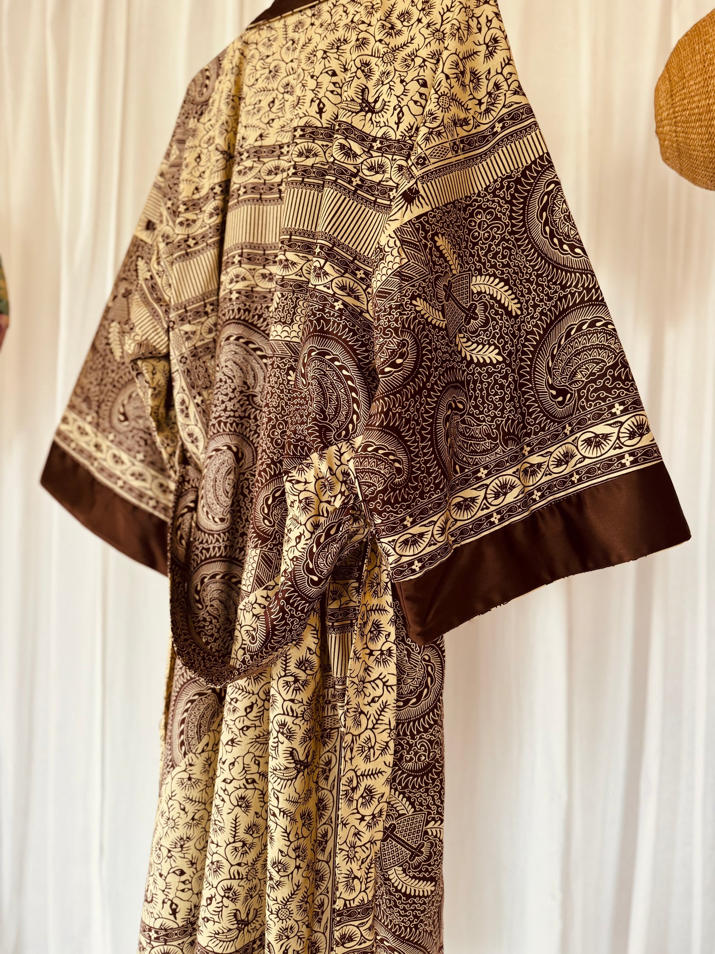 Kimono "Canne à Sucre", Imprimé Africain & Satin (réversible)