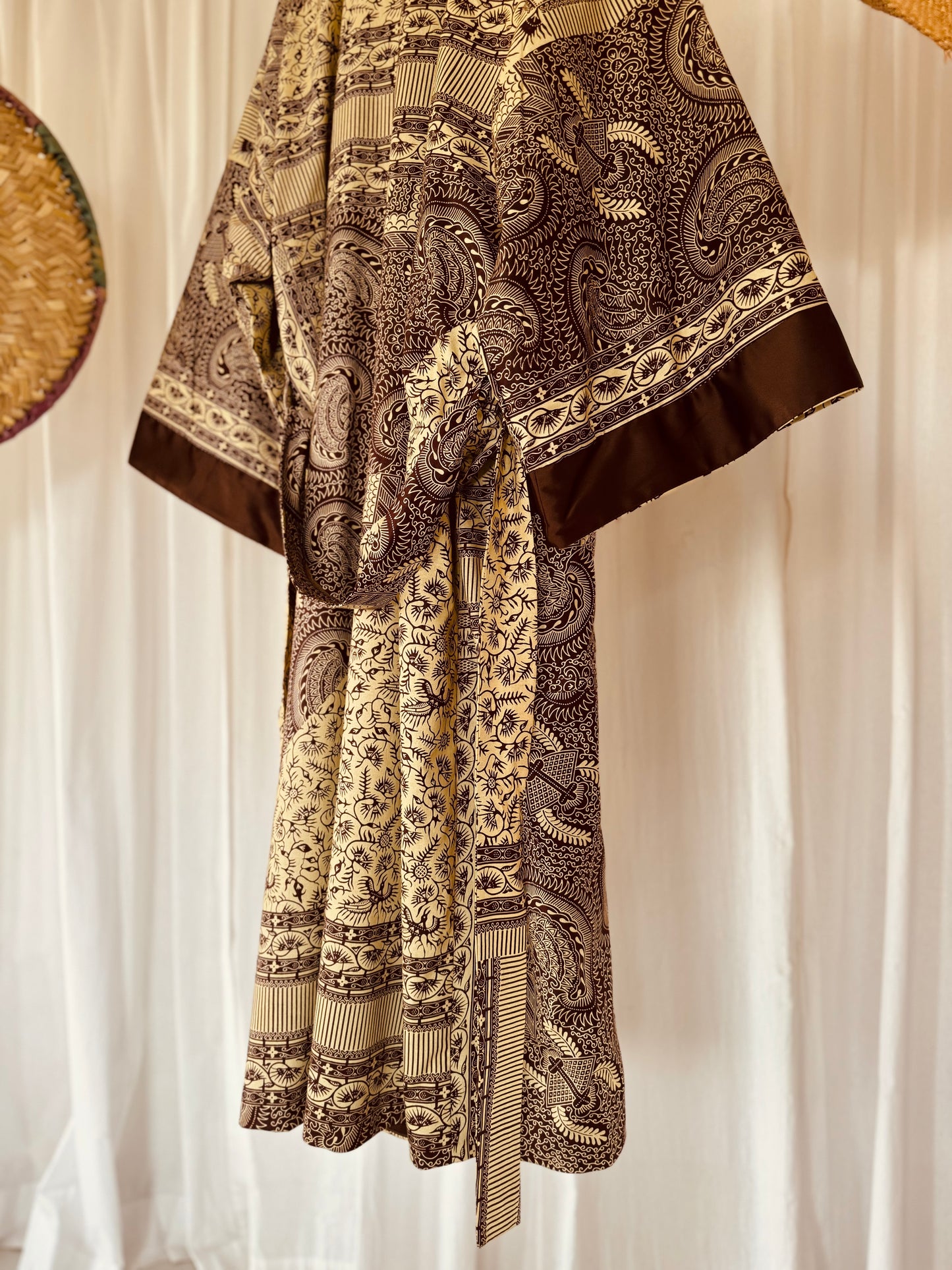 Kimono "Canne à Sucre", Imprimé Africain & Satin (réversible)