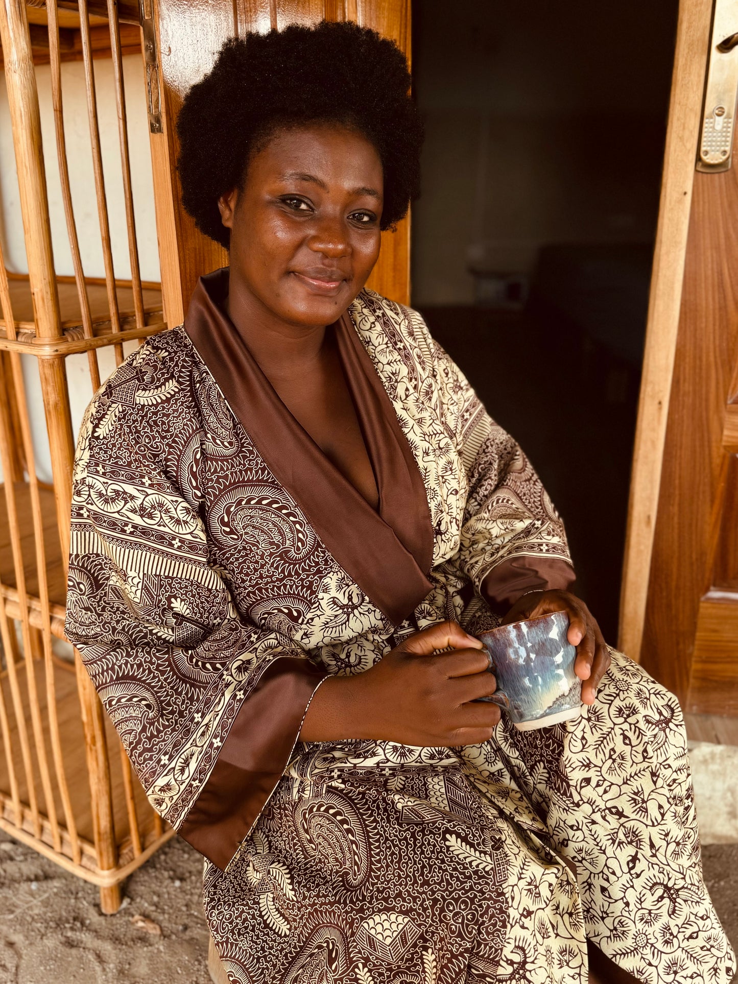 Kimono "Rise and Shine", Imprimé Africain & Velours (réversible)