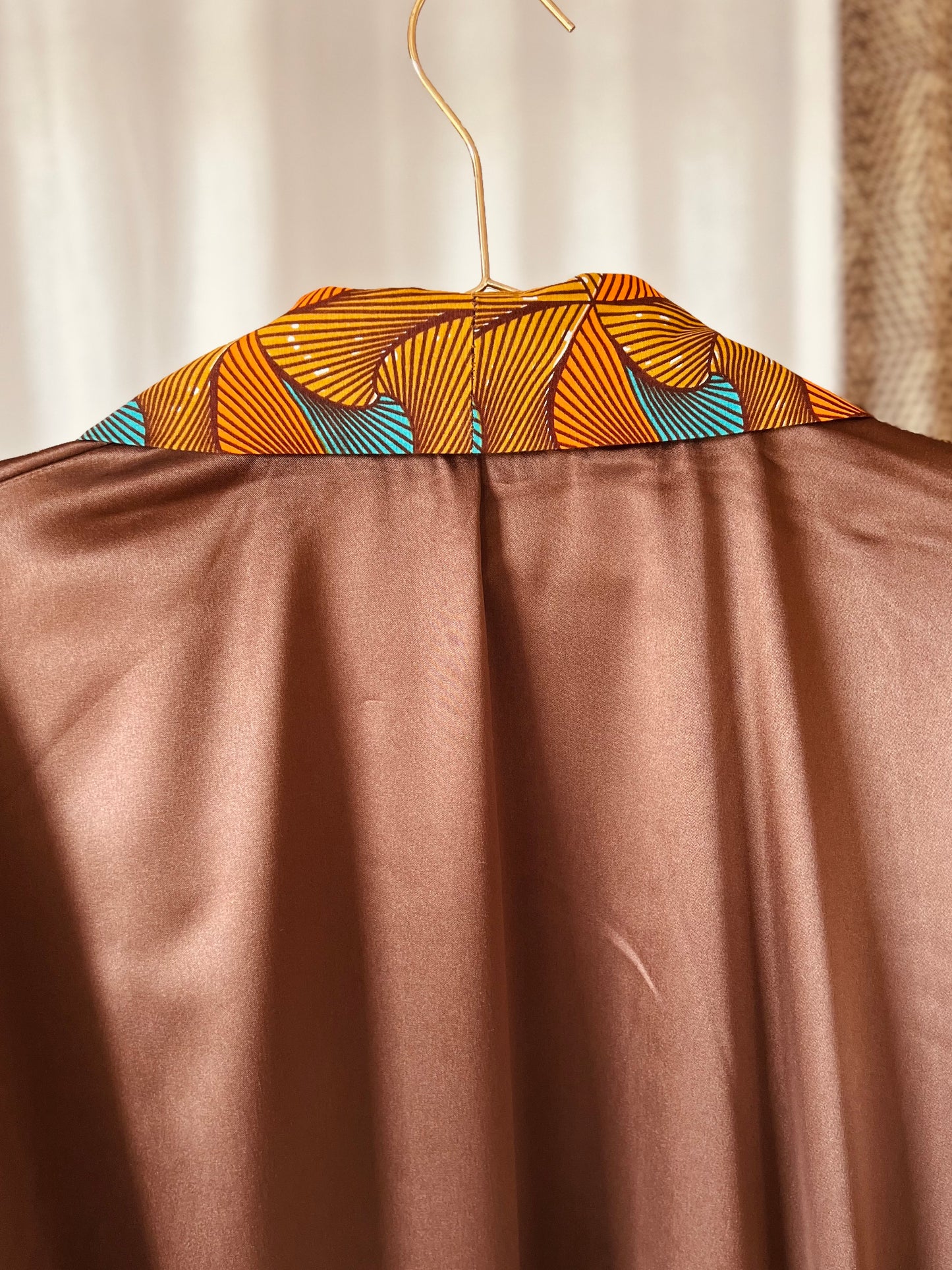 Reversible Afrikimo “Beating Drum III” - Dark Brown Satin