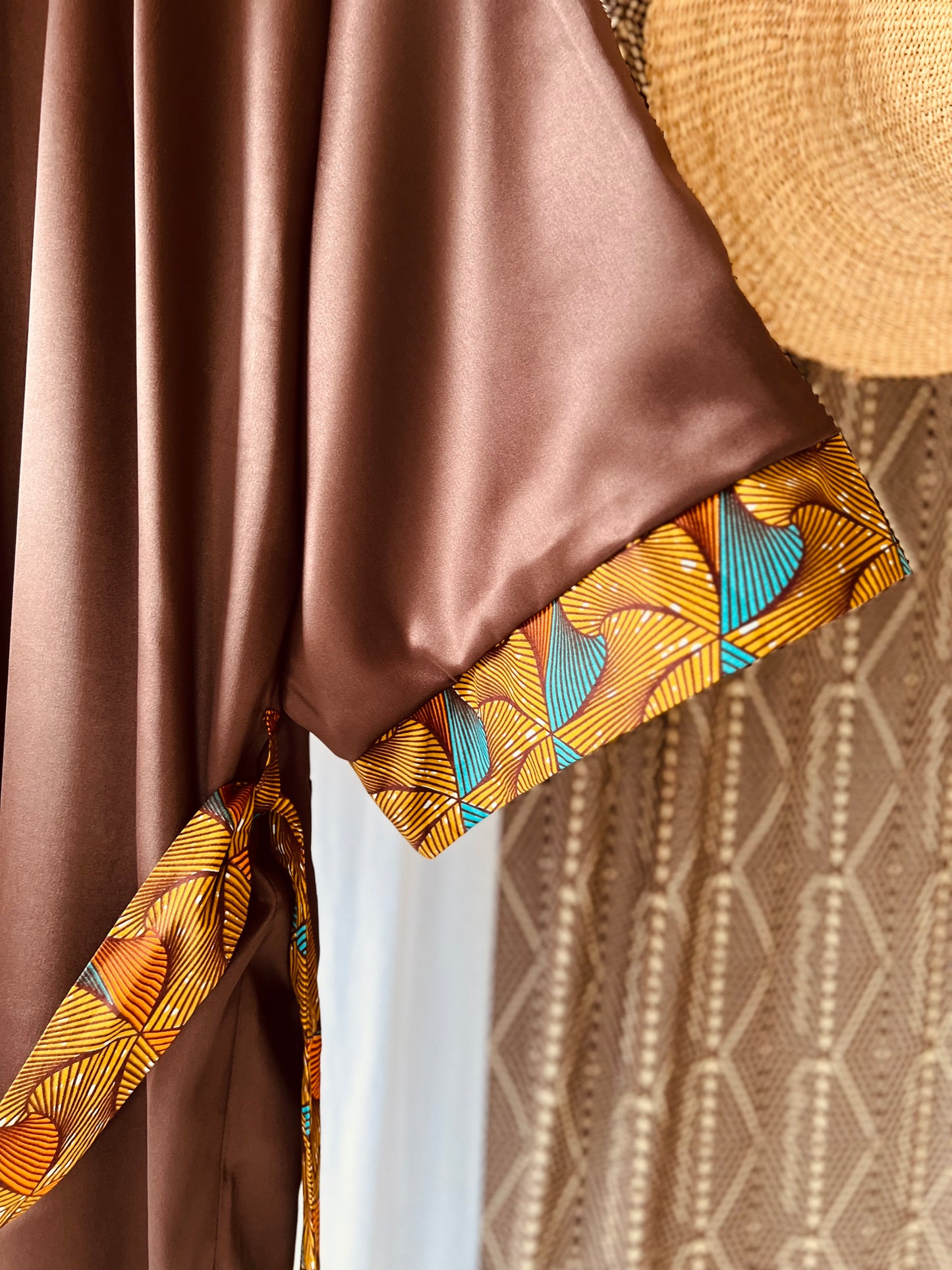 Reversible Afrikimo “Beating Drum III” - Dark Brown Satin