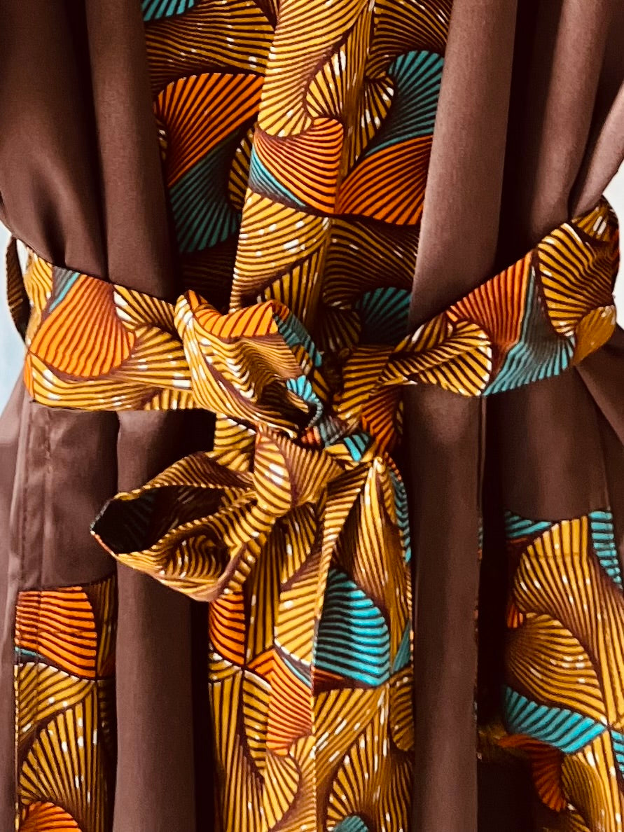 Reversible Afrikimo “Beating Drum III” - Dark Brown Satin