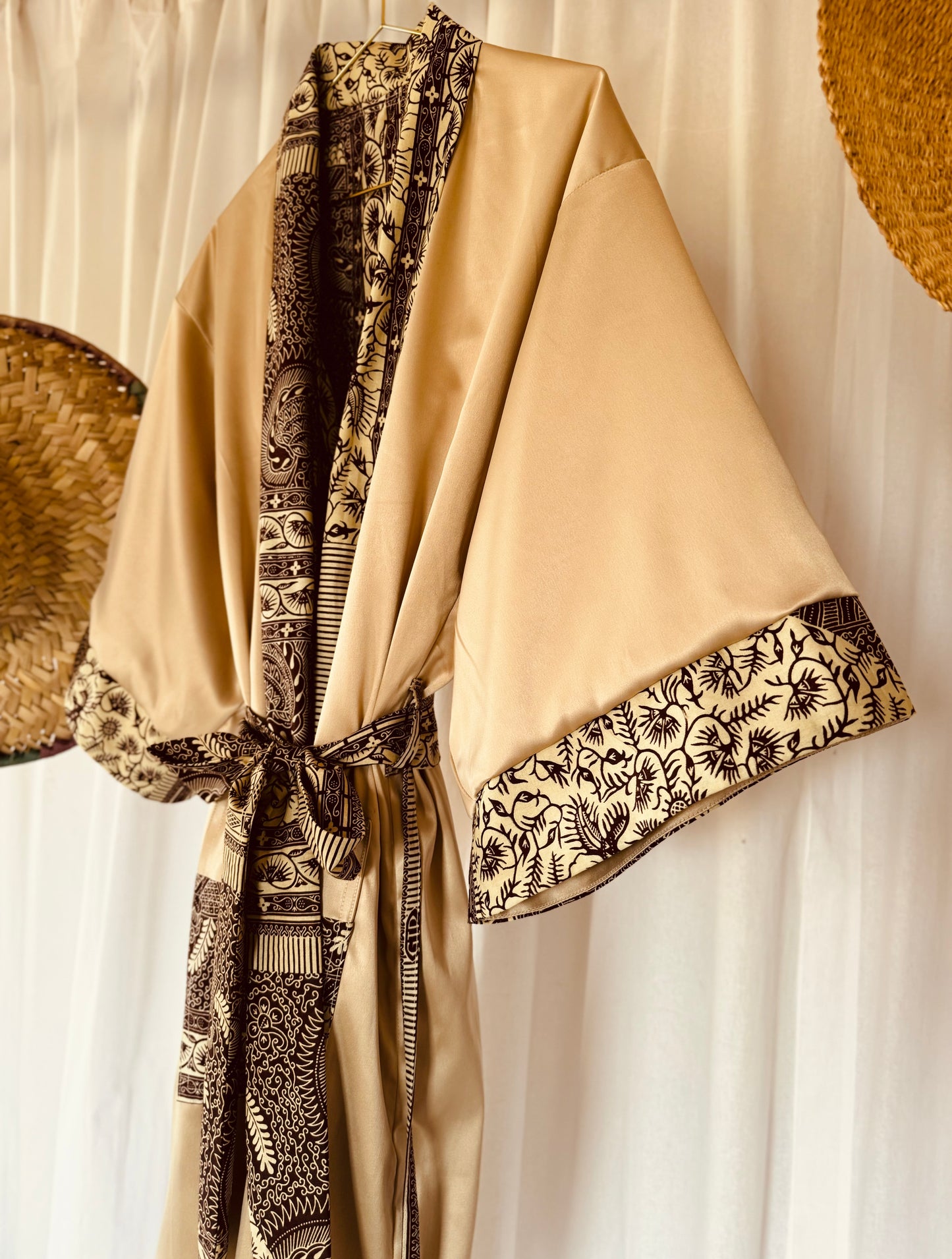 Kimono "Rise and Shine", Imprimé Africain & Velours (réversible)