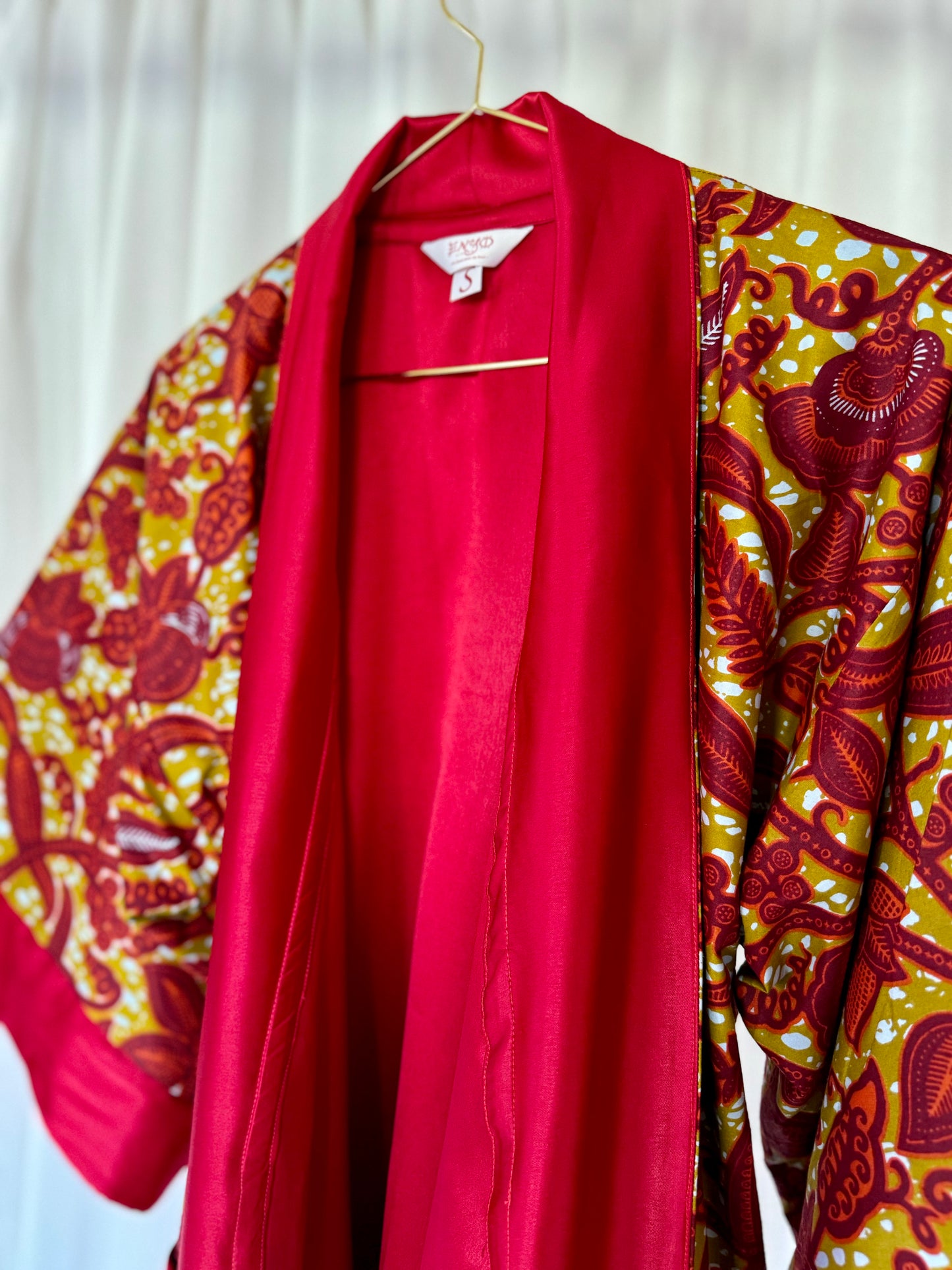 Kimono "Canne à Sucre", Imprimé Africain & Satin (réversible)