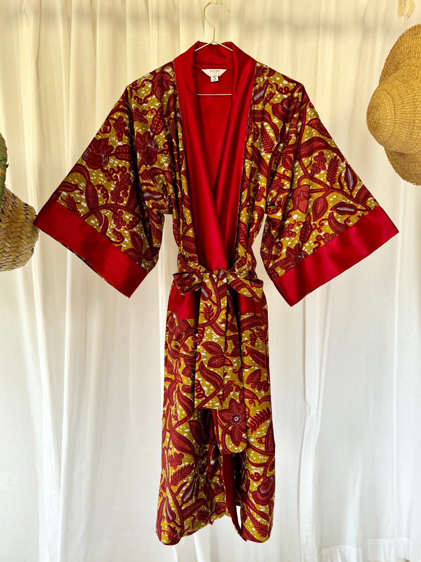 Kimono "Canne à Sucre", Imprimé Africain & Satin (réversible)