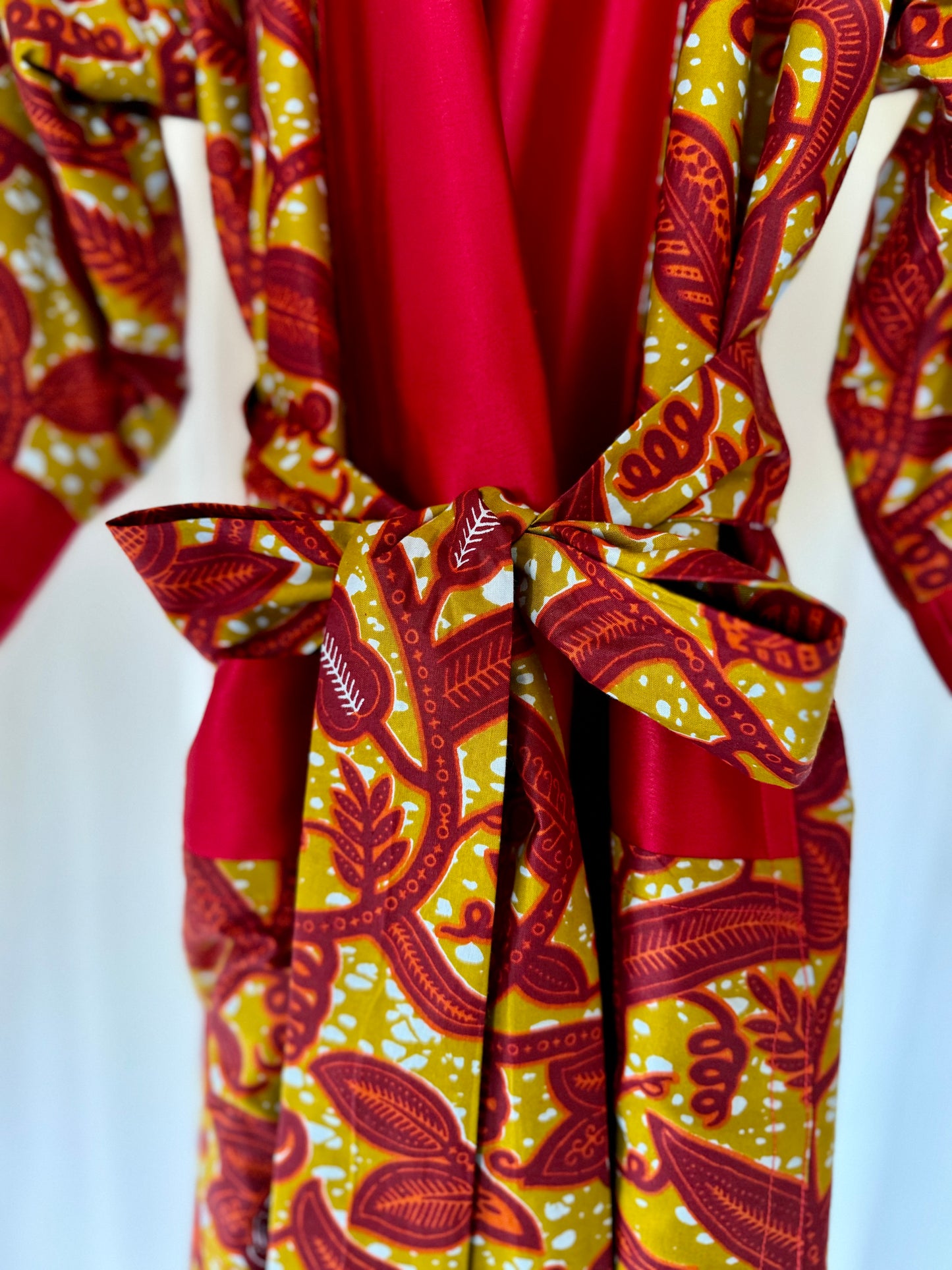 Kimono "Canne à Sucre", Imprimé Africain & Satin (réversible)