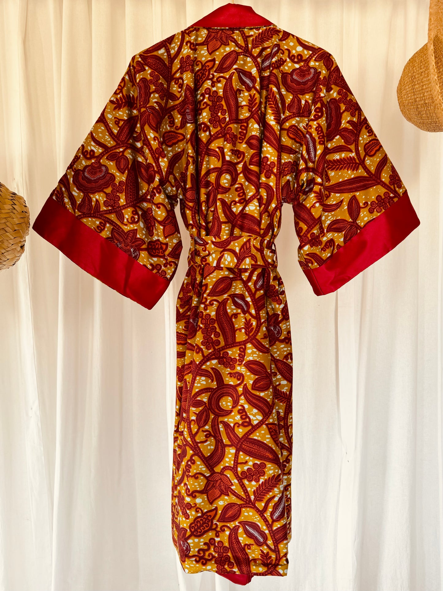 Kimono "Canne à Sucre", Imprimé Africain & Satin (réversible)