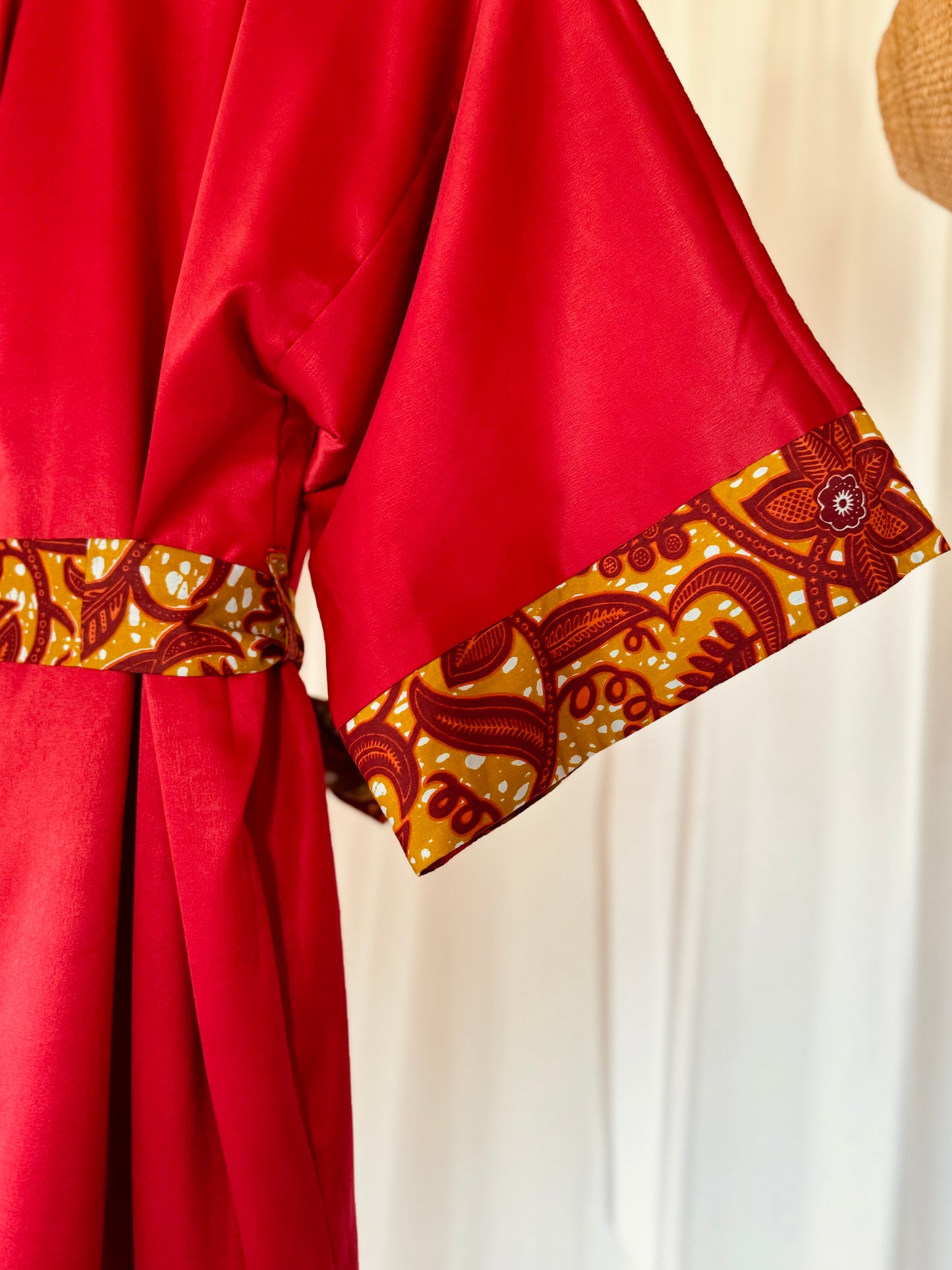 Kimono "Canne à Sucre", Imprimé Africain & Satin (réversible)