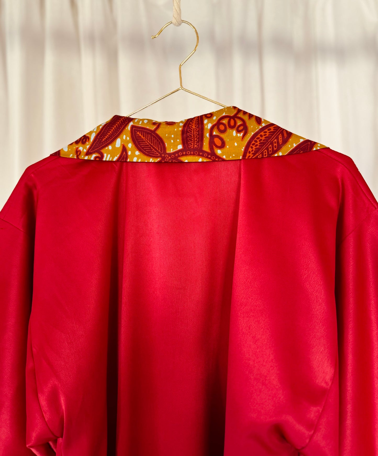 Kimono "Canne à Sucre", Imprimé Africain & Satin (réversible)