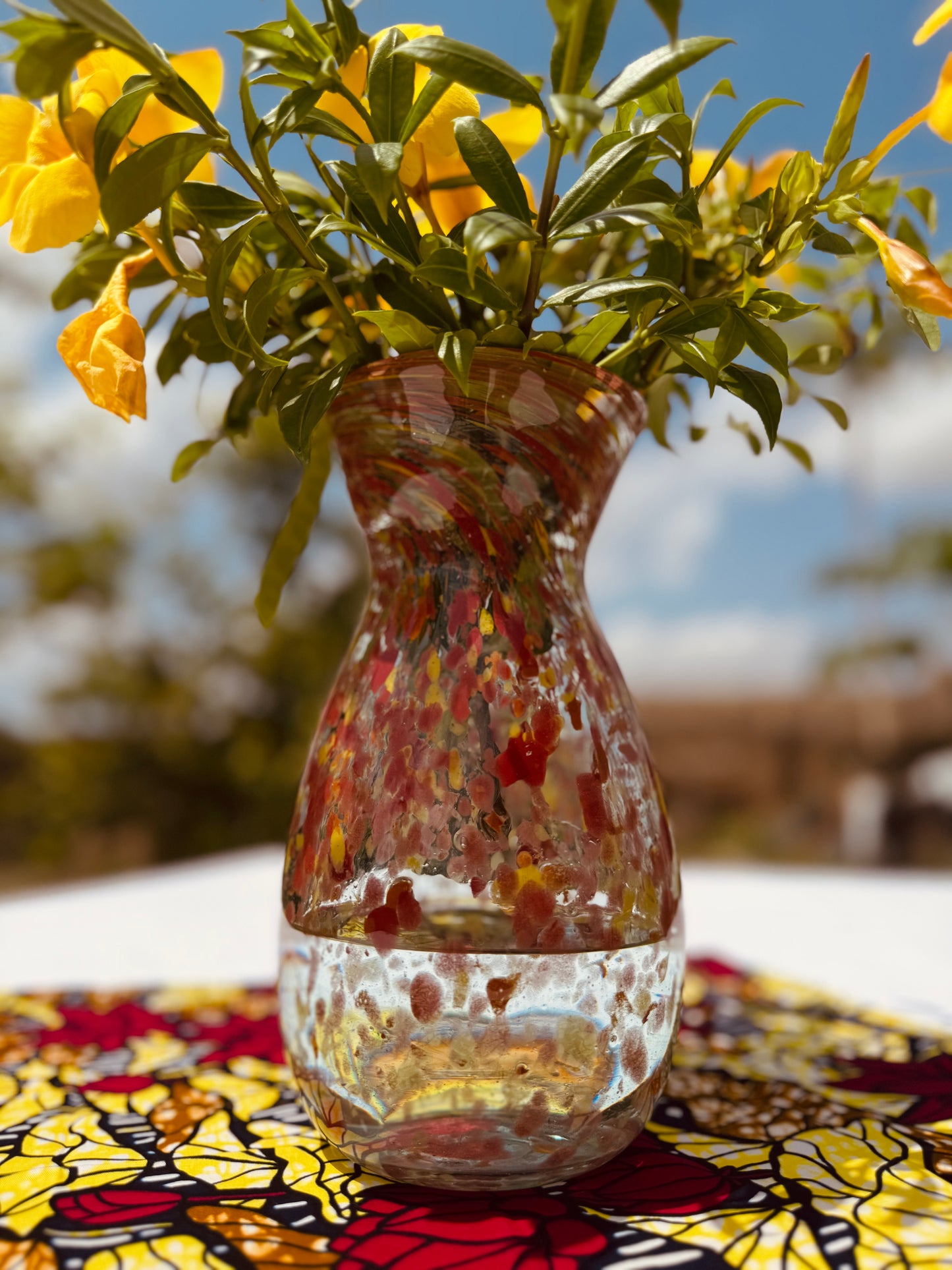 Glass Vase "Red-Yellow Confetti"