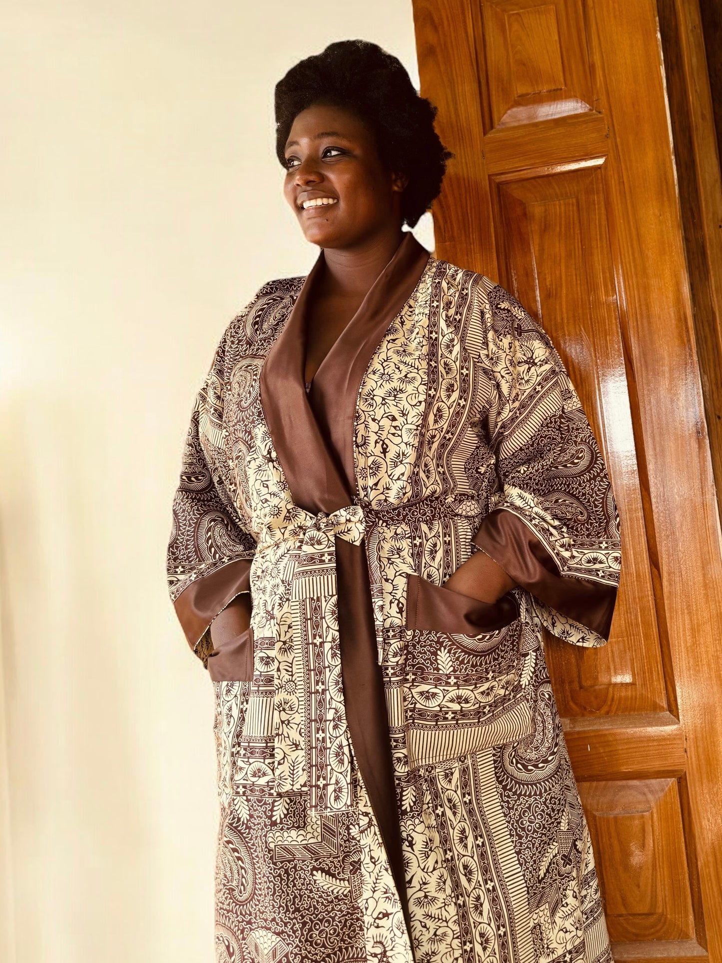Kimono "Rise and Shine", Imprimé Africain & Velours (réversible)