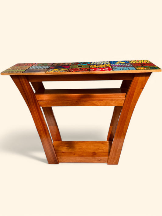 "Mosaics of Ntoma" - Trapezoid Side Table with Sub- and Bottom-Shelf