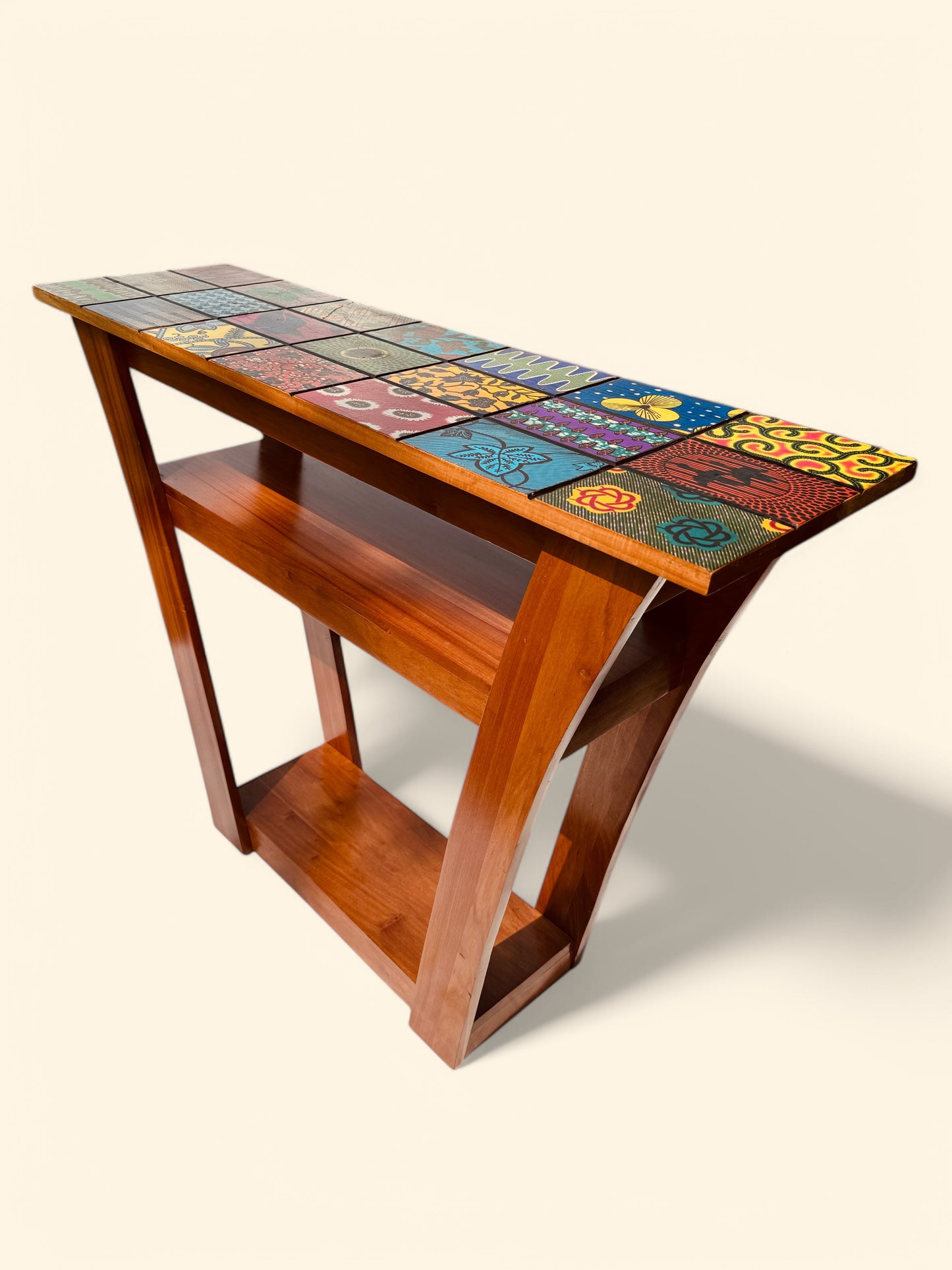 "Mosaics of Ntoma" - Trapezoid Side Table with Sub- and Bottom-Shelf
