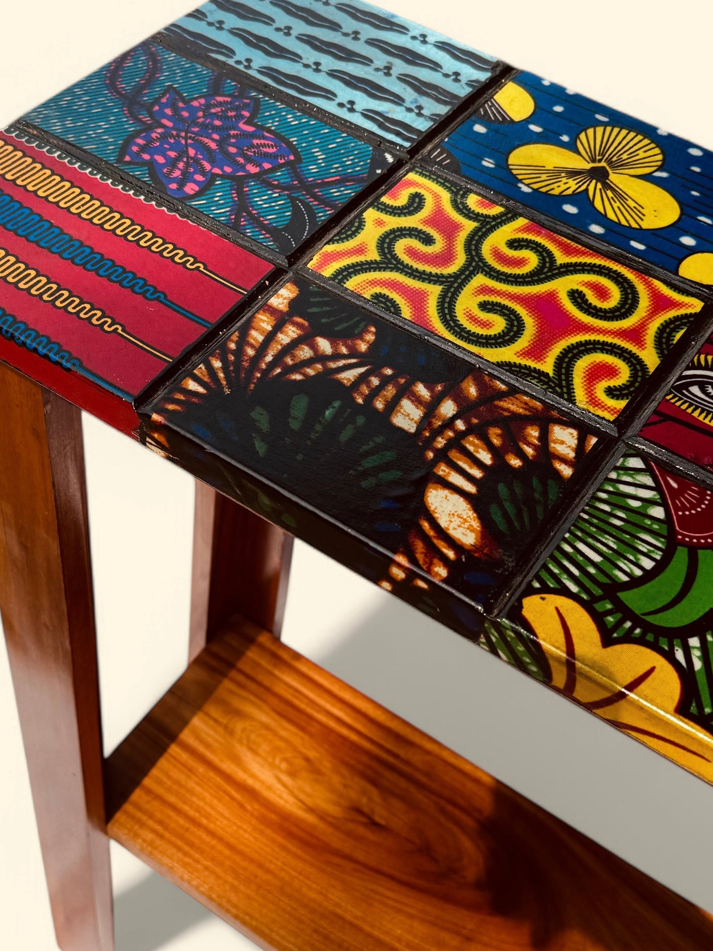 "Mosaics of Ntoma" - Side Table with Bottom Shelf