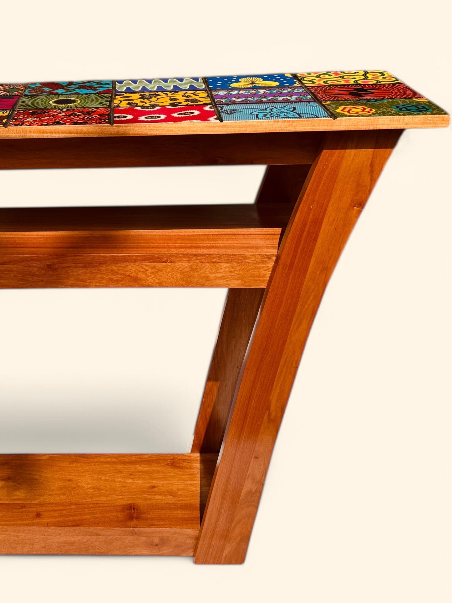 "Mosaics of Ntoma" - Trapezoid Side Table with Sub- and Bottom-Shelf