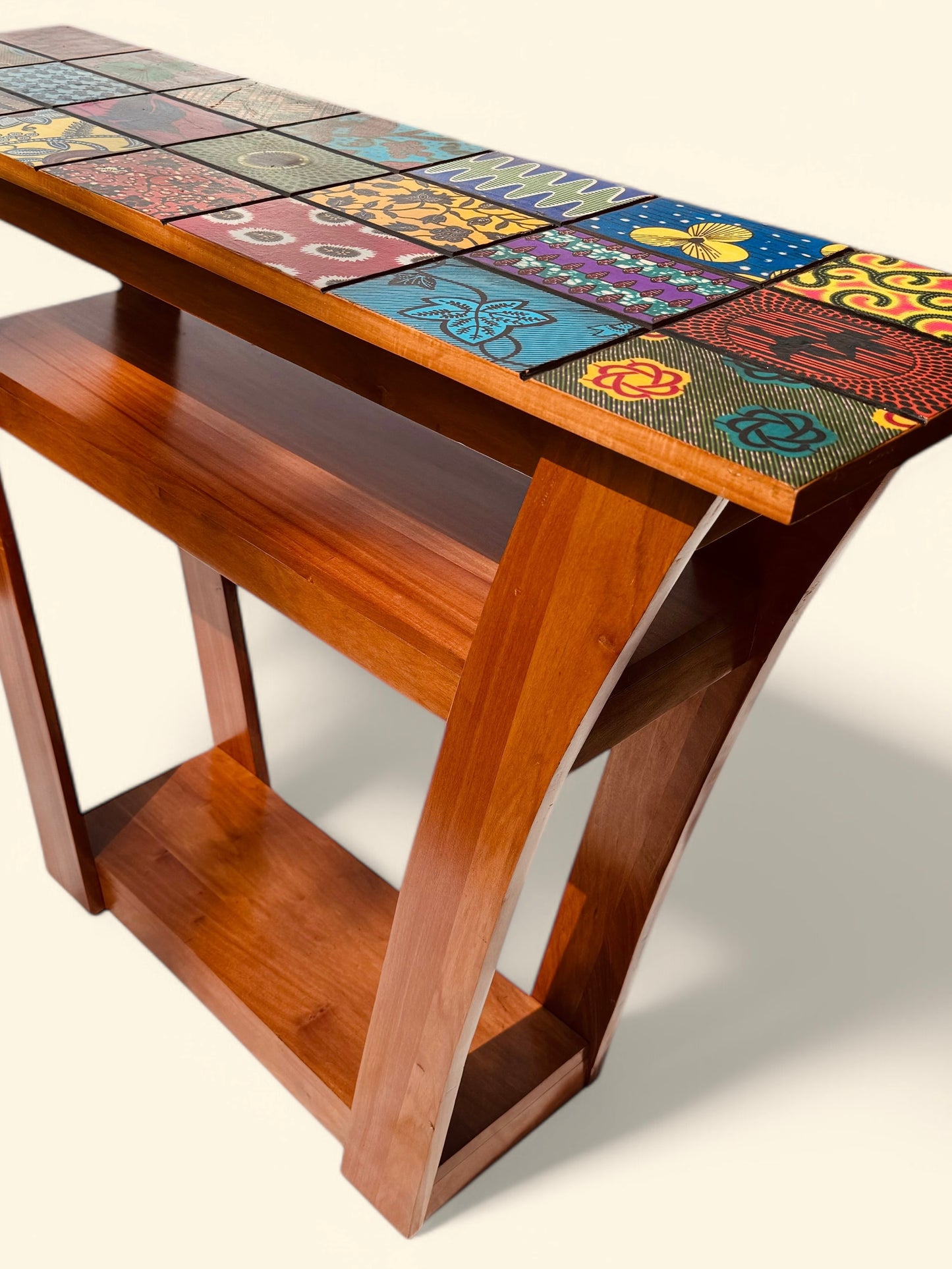 "Mosaics of Ntoma" - Trapezoid Side Table with Sub- and Bottom-Shelf