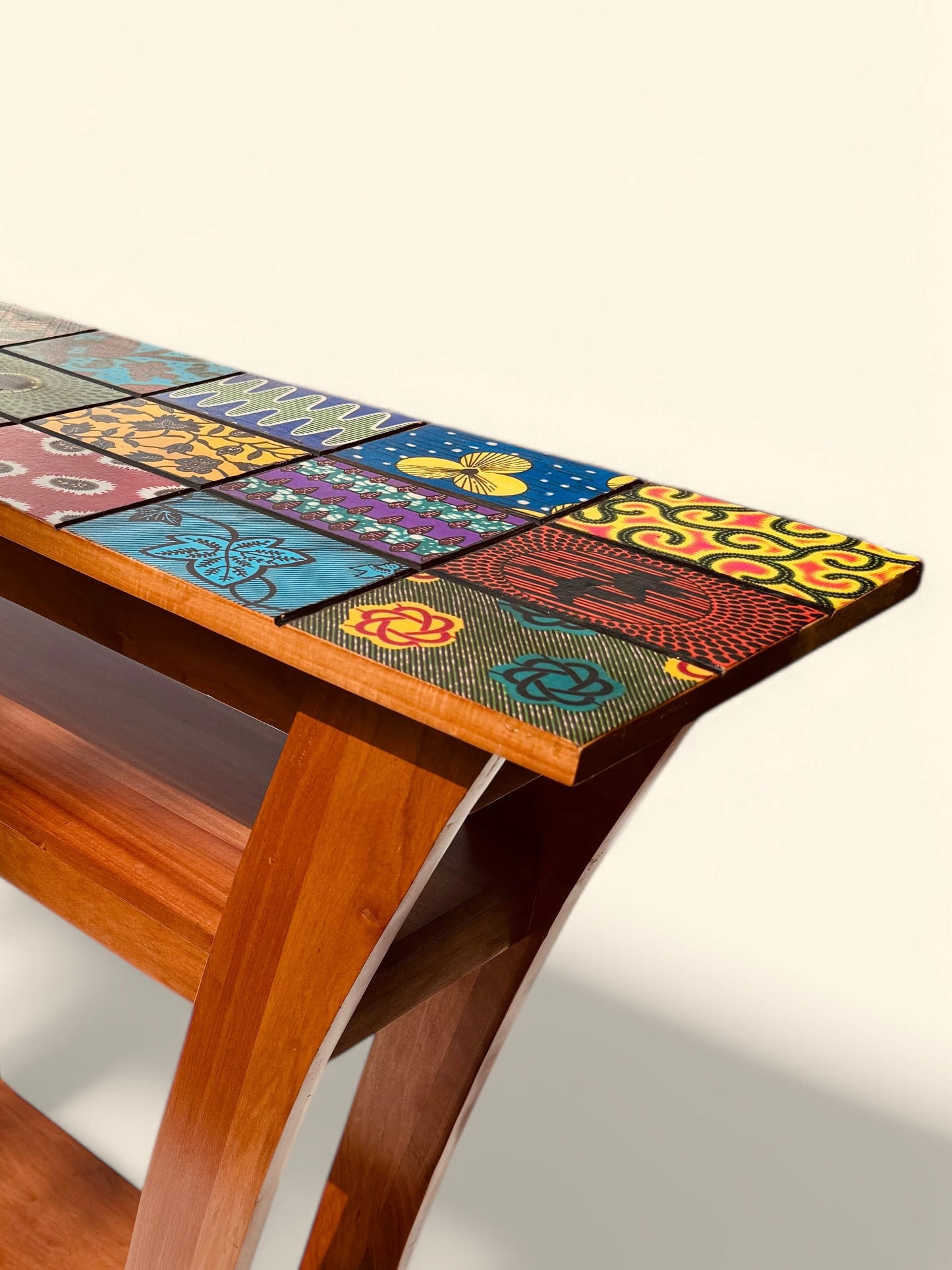 "Mosaics of Ntoma" - Trapezoid Side Table with Sub- and Bottom-Shelf