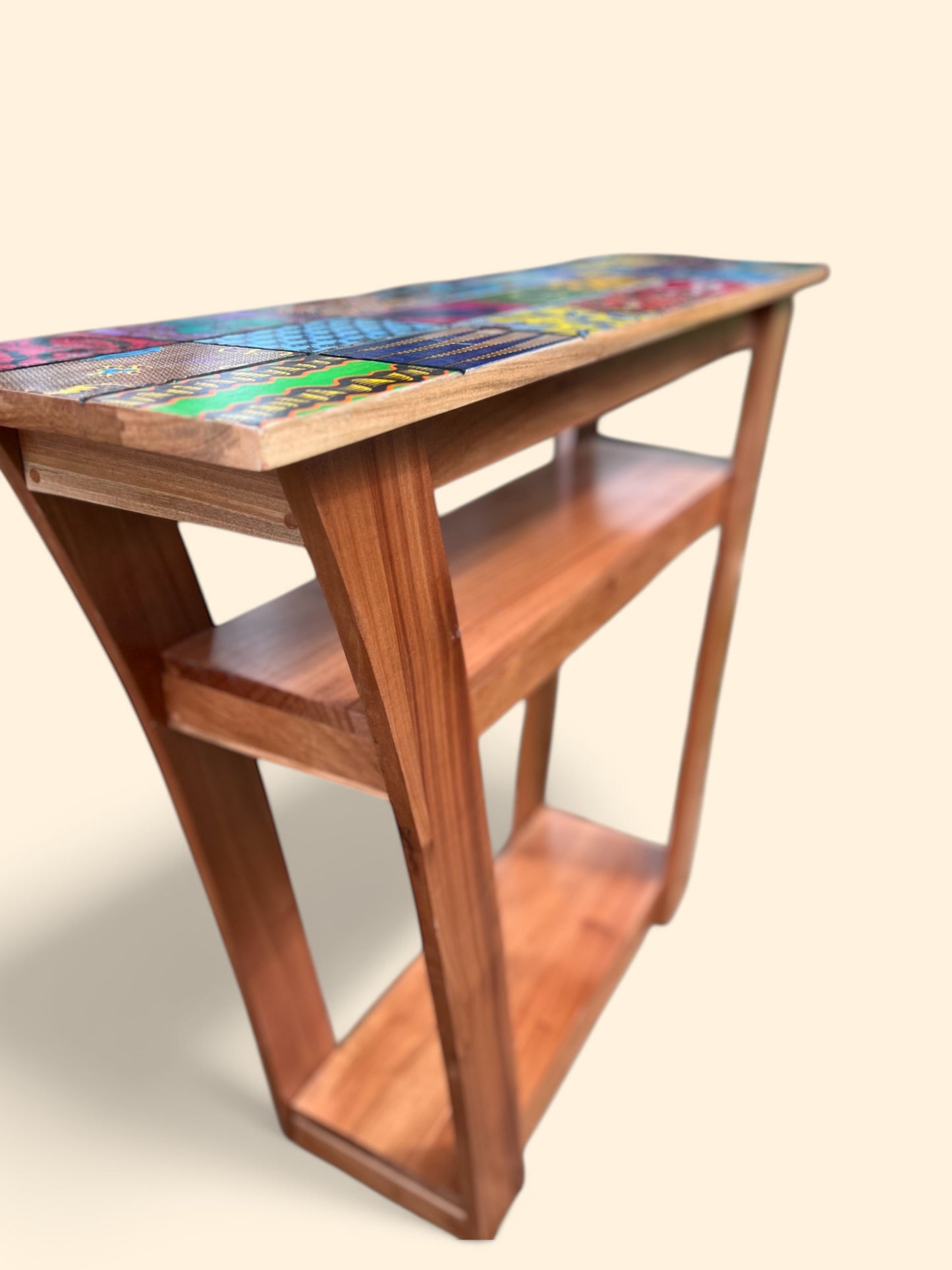 "Mosaics of Ntoma" - Trapezoid Side Table with Sub- and Bottom-Shelf